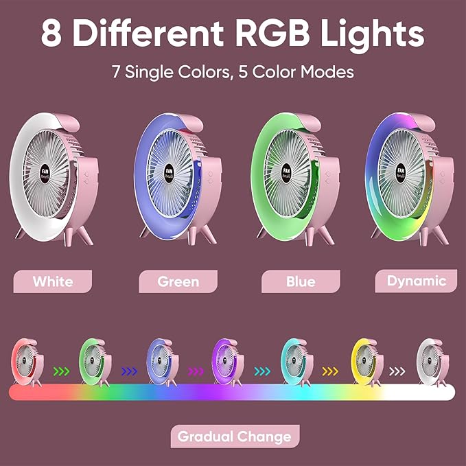 Ventilador de mesa portatil blanco con luz RGB - additional image 1