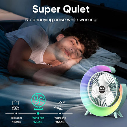 Ventilador de mesa portatil blanco con luz RGB